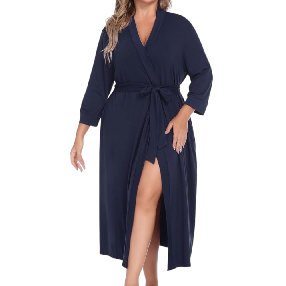 In' Voland Kimono Satin Long Sleeve Bathrobe Dressing Gown Sleepwear, 5X